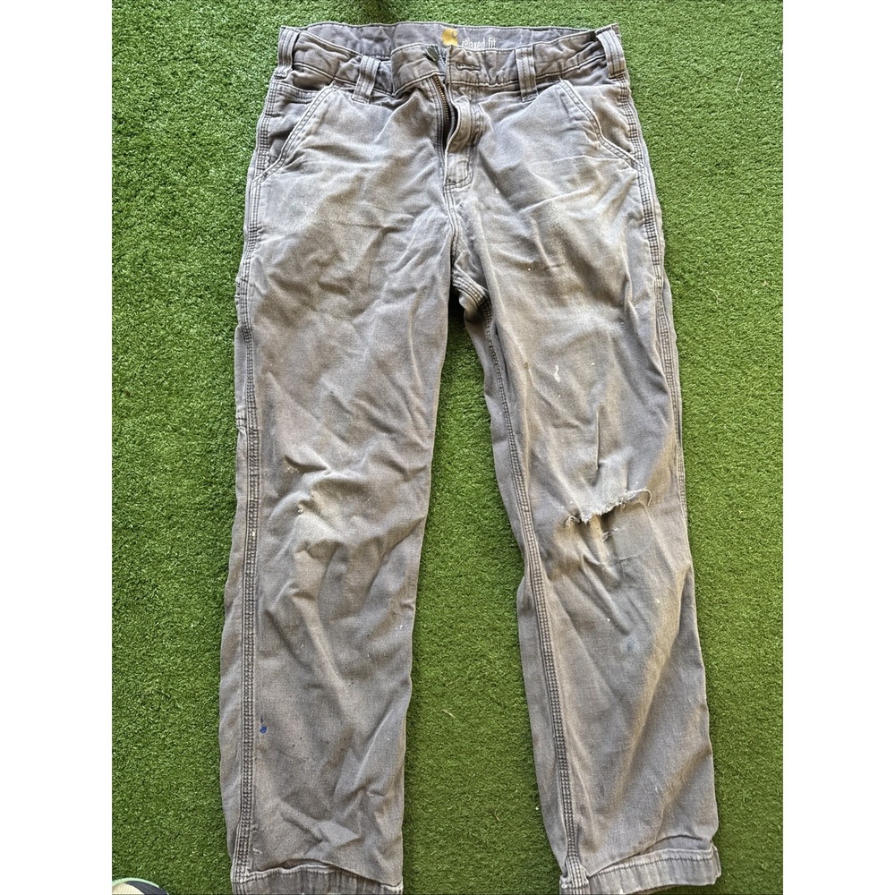 Carhartt Pants Mens 32x30 Gray Canvas Rugged Flex Relaxed Fit Utility Workwear